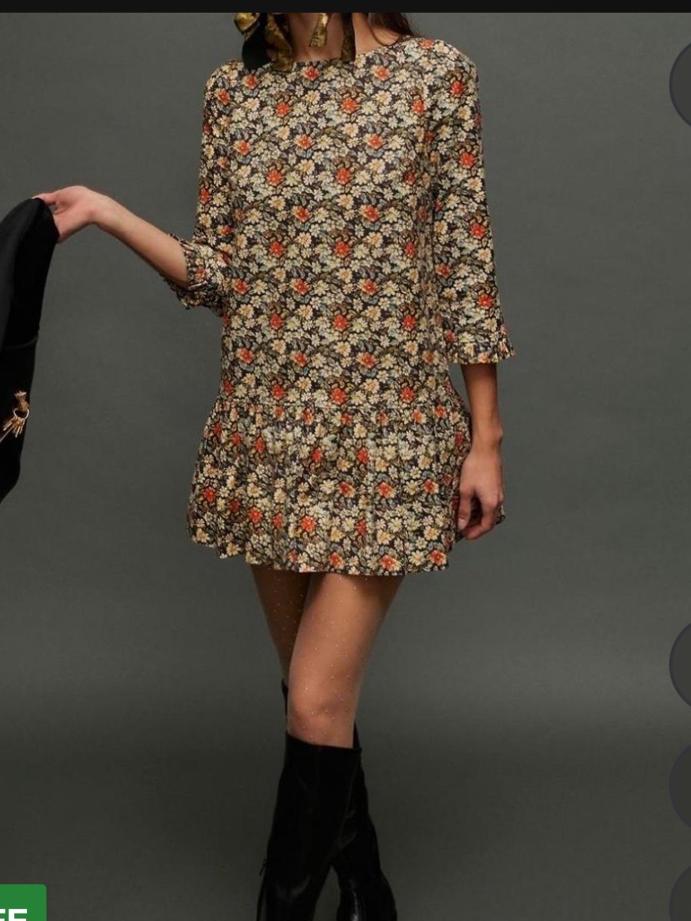 Free People Black Floral Mini Skirt with Orange and Cream Accents
